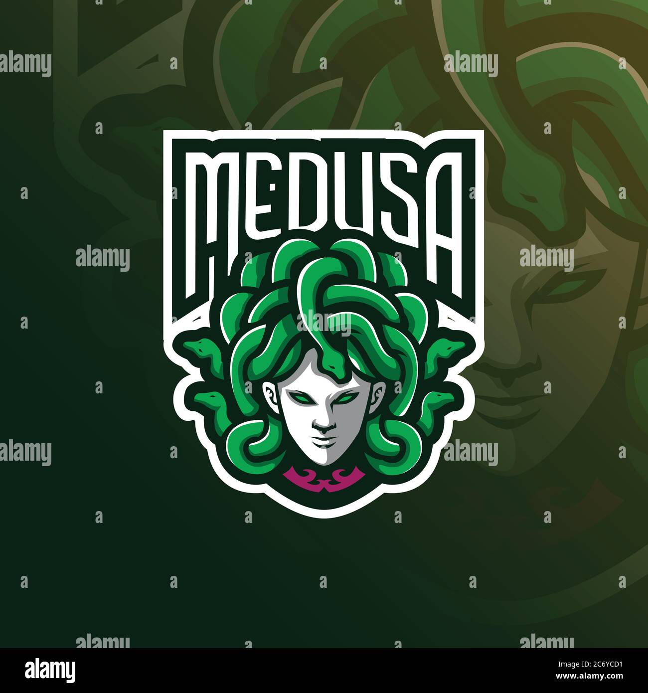 medusa mascot logo design vector with modern illustration concept style for badge, emblem and t shirt printing. angry medusa illustration with snake. Stock Vector