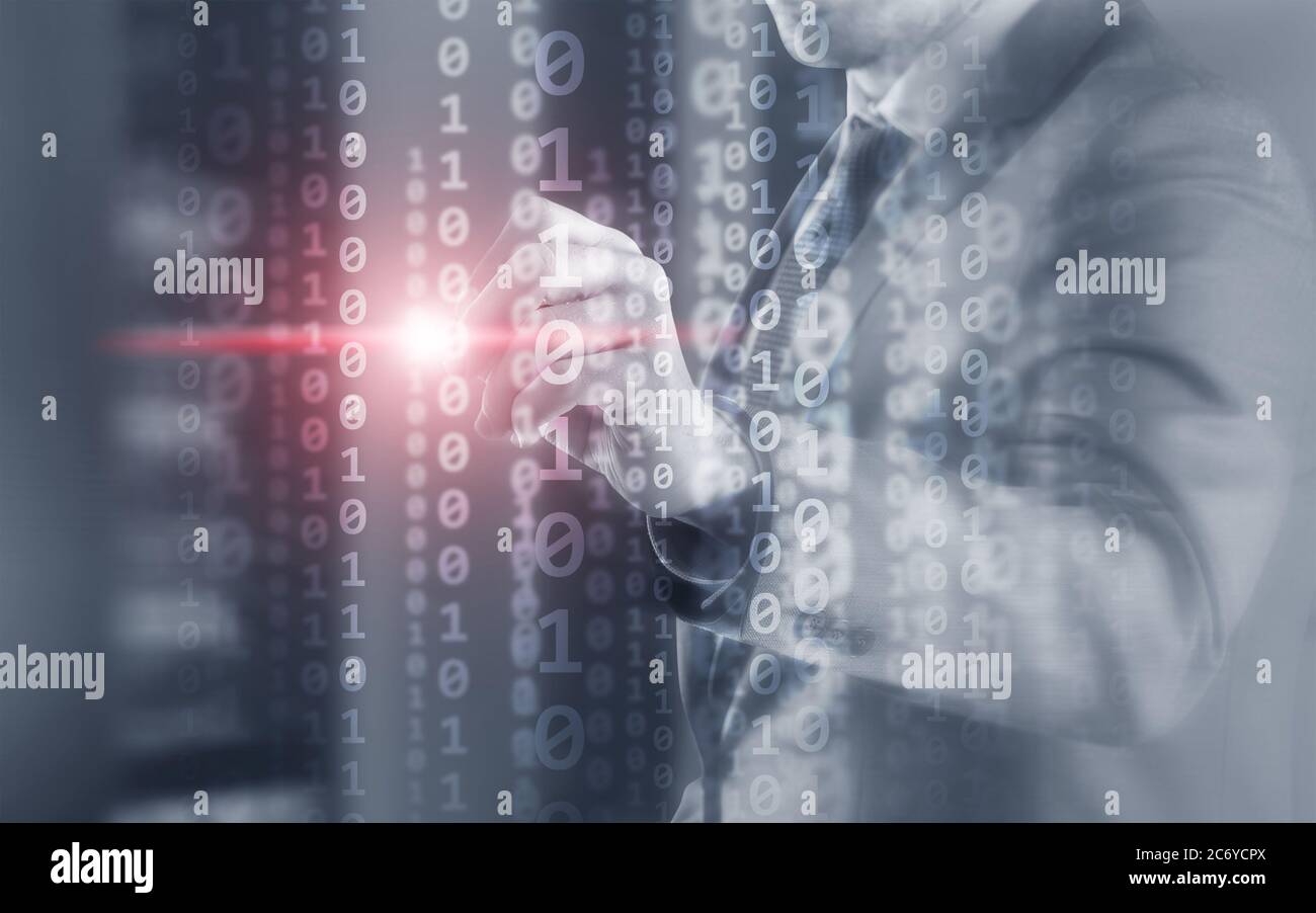 Futuristic Background Matrix Mixed Media Binary Code concept. Stock Photo