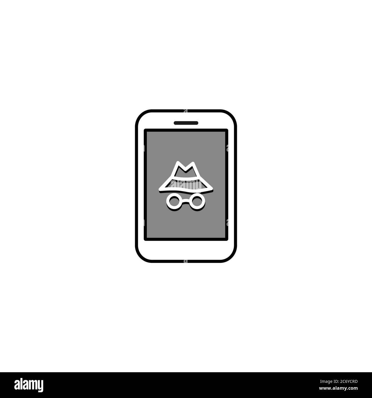 Incognito icon with phone symbol. Spy, thief, agent searching, hacker. Vector on isolated white background. EPS 10 Stock Vector