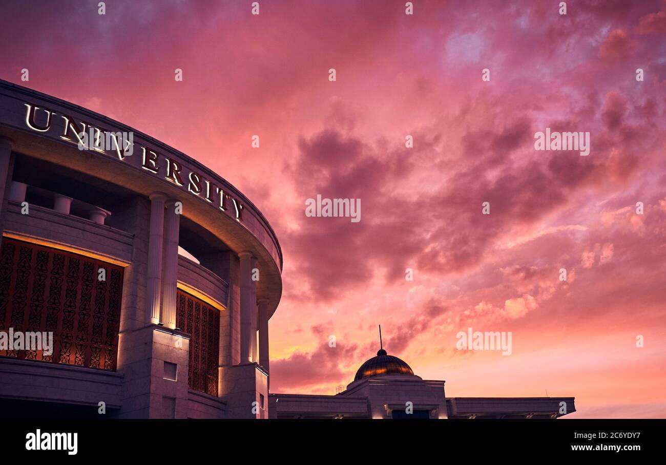 Nazarbayev University building at sunset Stock Photo