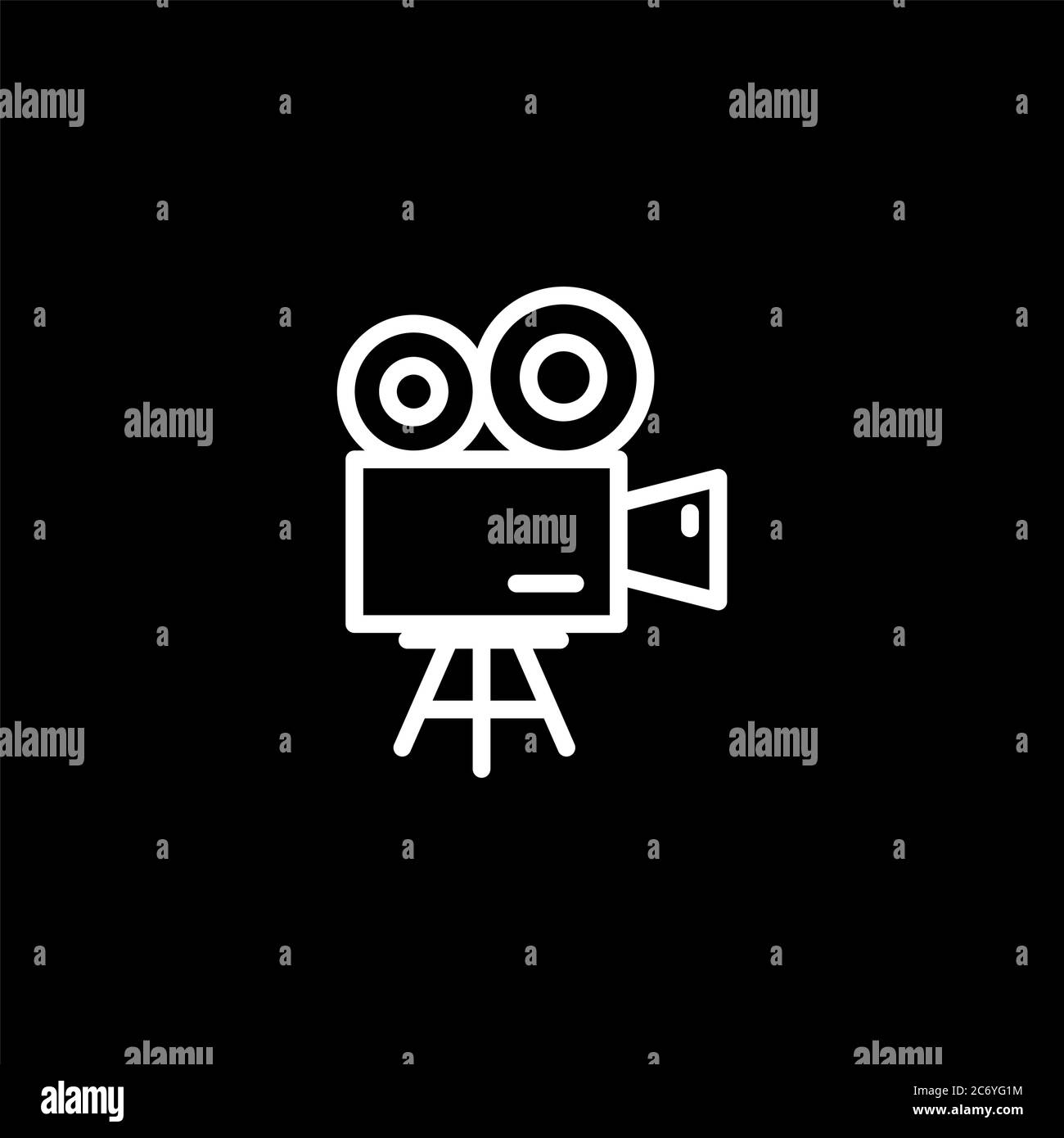 Film Camera Line Icon On Black Background. Black Flat Style Vector ...
