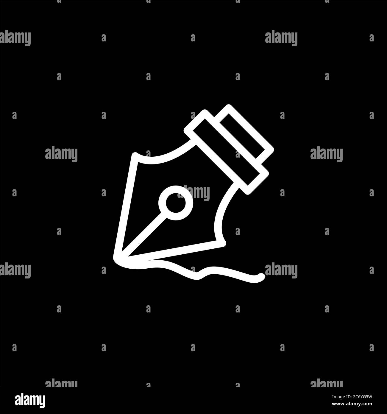 Fountain Pen Nib Line Icon On Black Background. Black Flat Style Vector