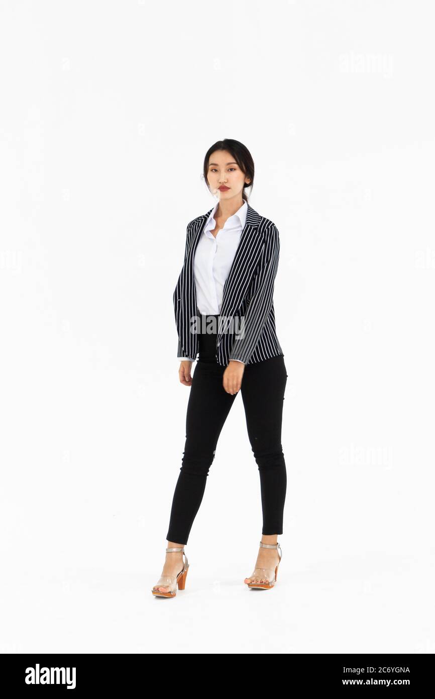 Full Body Business Woman Standing On White Background Stock Photo