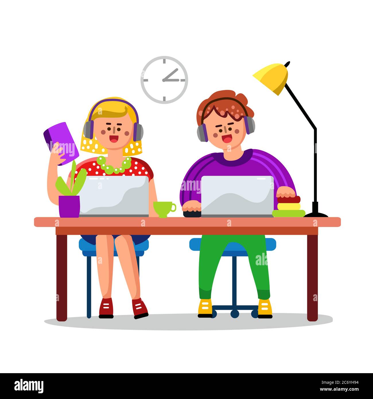 Pupils Children Studying Online Education At Home Vector Stock Vector ...