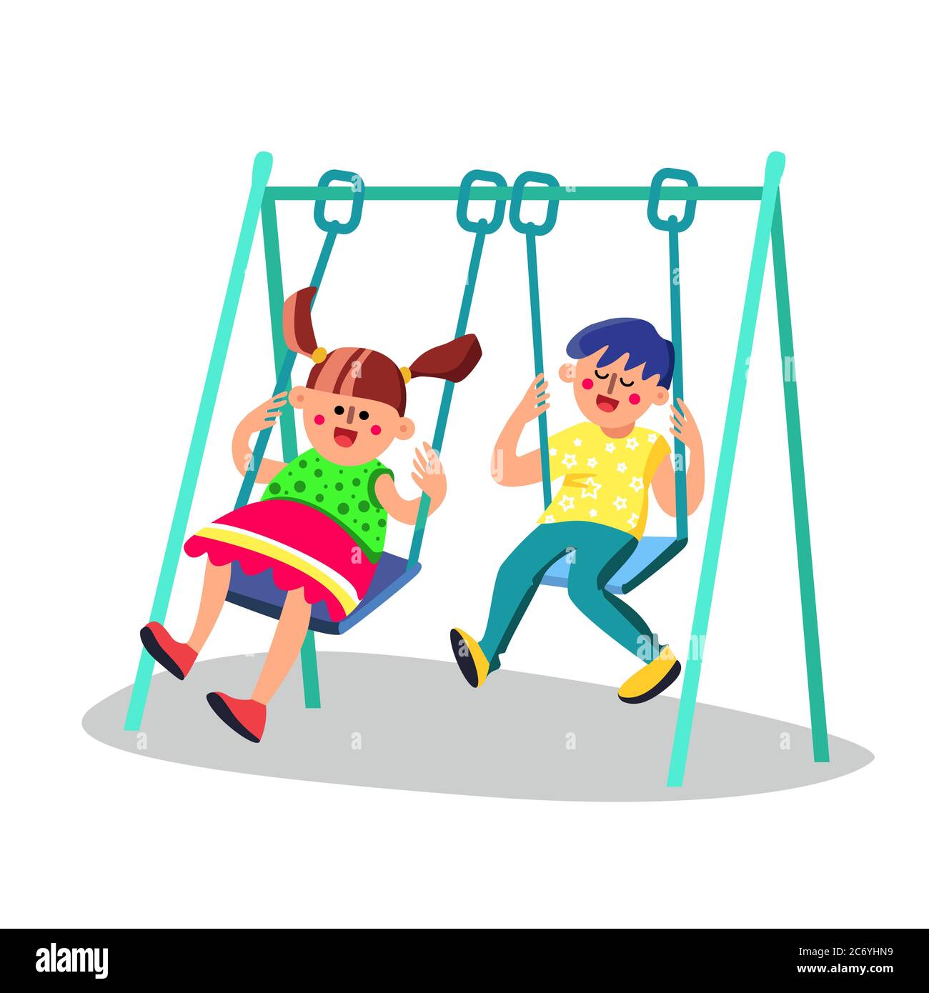 Cute Kids Having Fun On Swing In Playground Vector Stock Vector Image ...