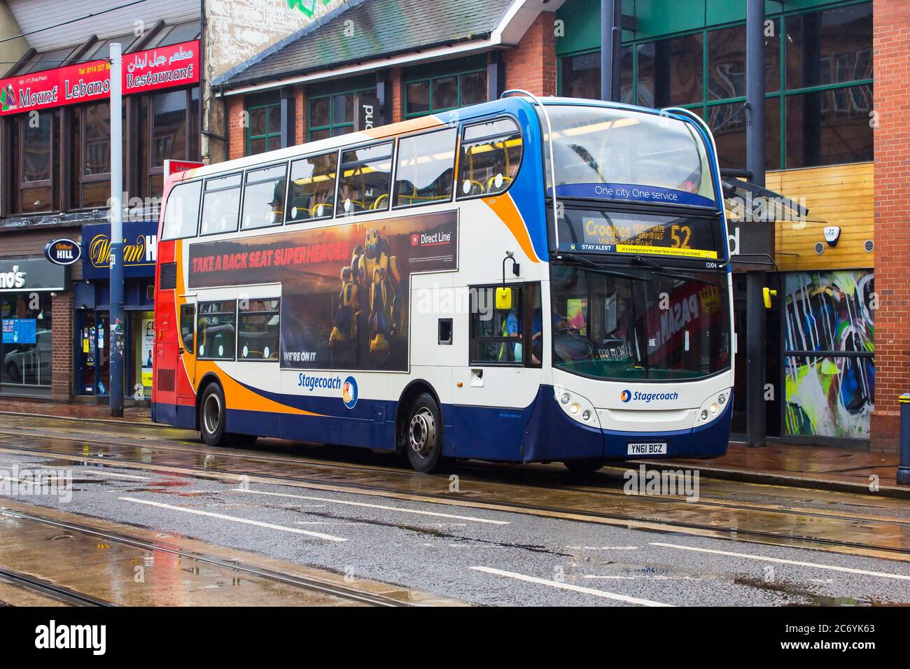 8 July 2021 An outward bound double deck Stagecoach bus on the empty Glossop Road in Sheffield