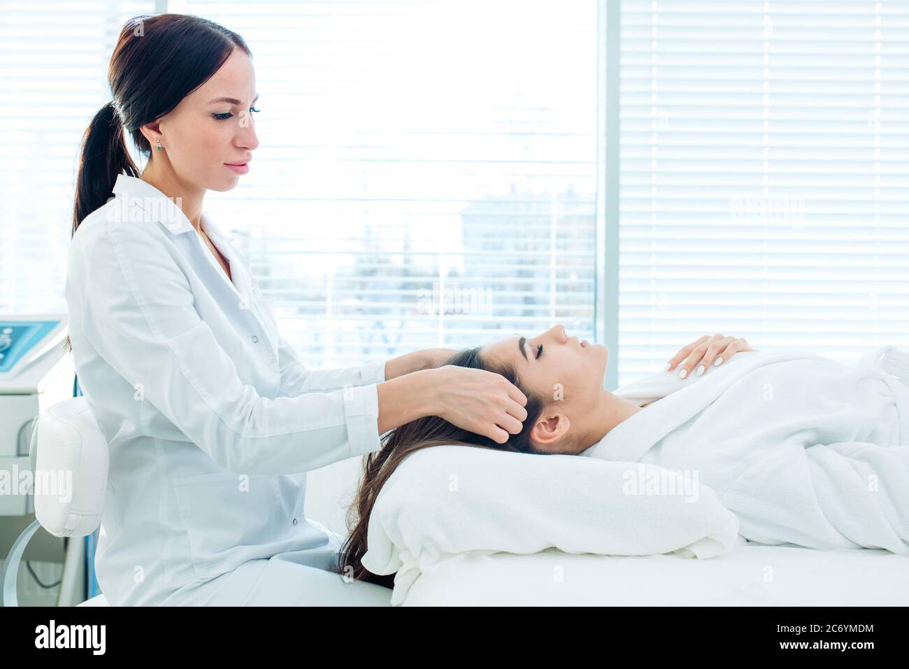 Cosmetology Image Of Beautician Doing Head Massage Or Prepare Female