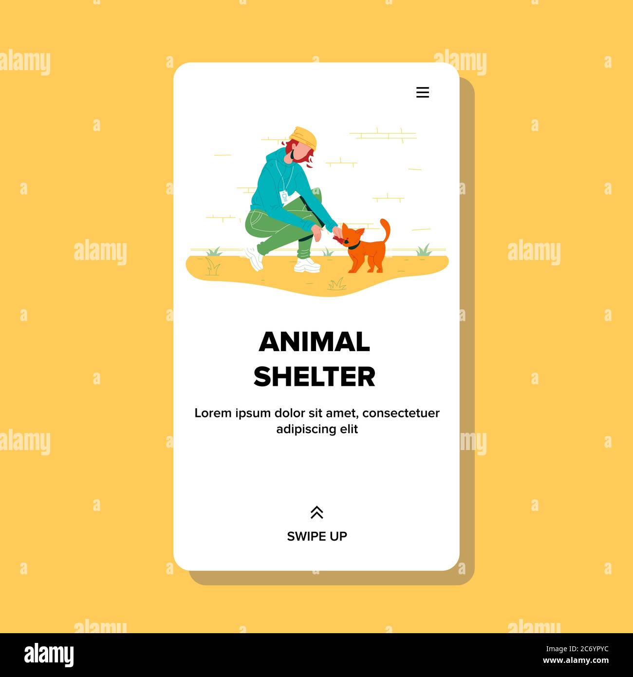 Animal Shelter Girl Feeding Homeless Cat Vector Stock Vector Image