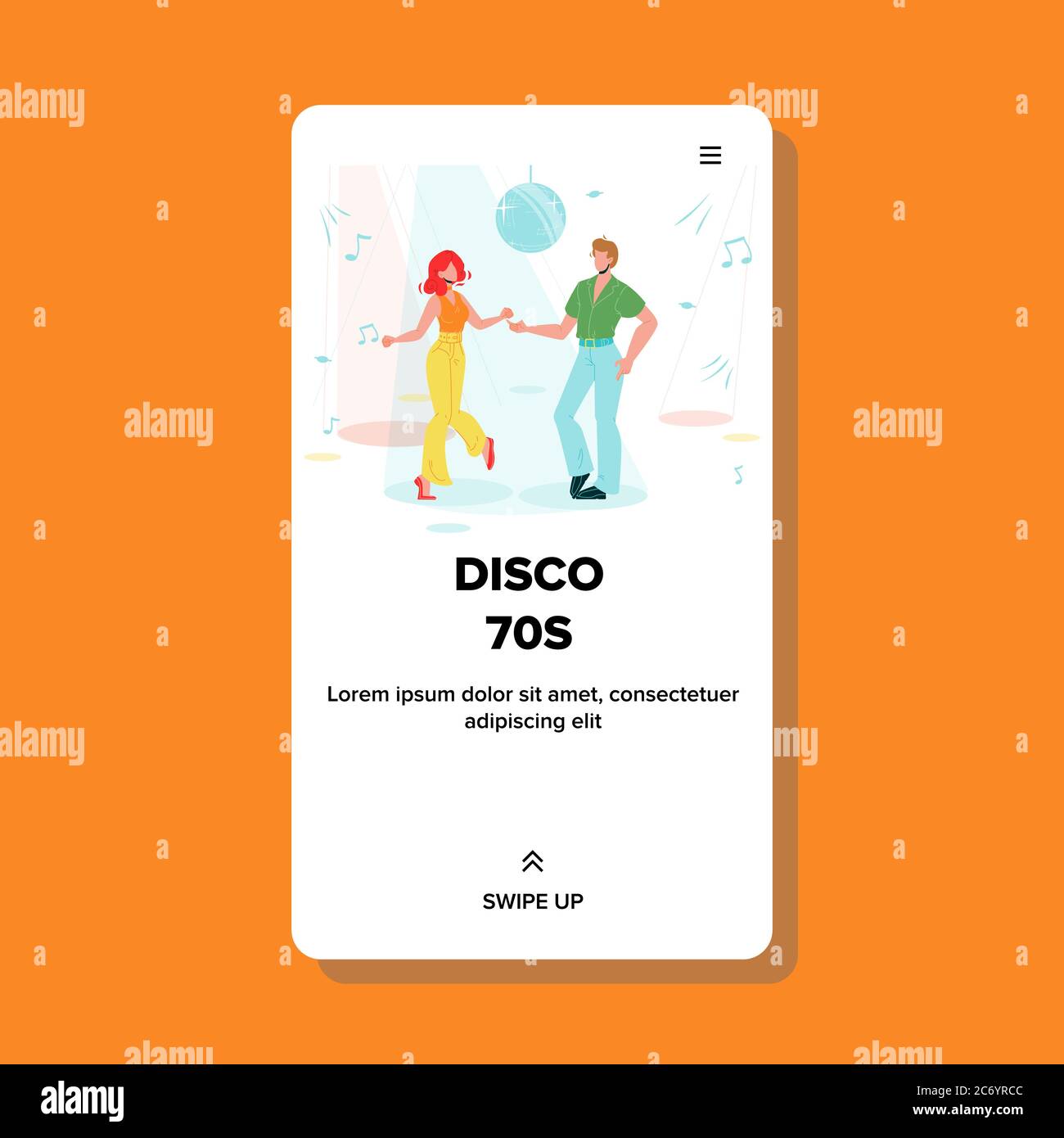 Disco 70s Dancing Couple Club Dance Floor Vector Stock Vector