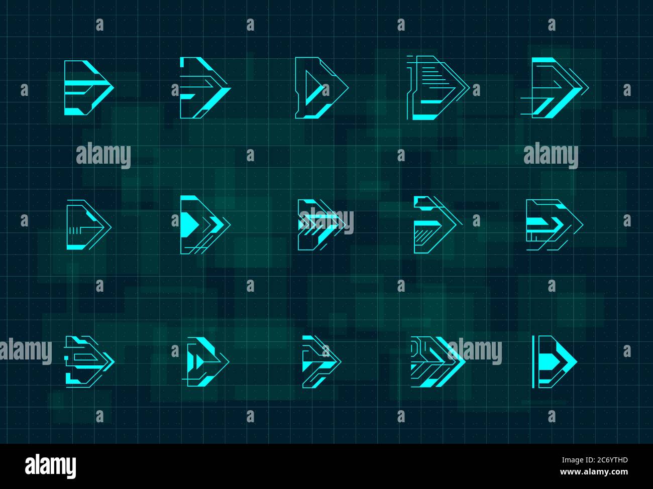 Set Of Futuristic Hud Blue Arrows Cyberpunk Arrows Design For Flyer Banner Cover Card Web And For Game Ui Design Digital Hi Tech Style Pointers Stock Vector Image Art Alamy