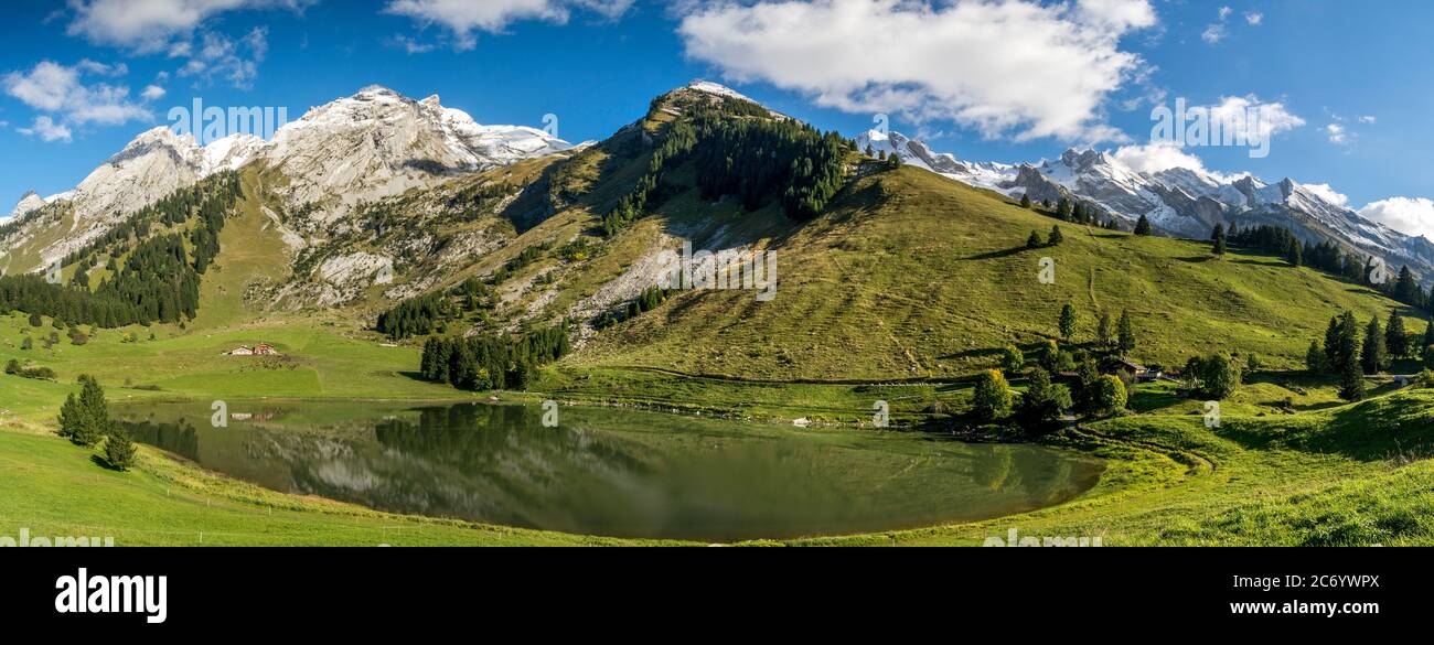 Lake of Confins, Massif of Arvis, La Clusaz, Haute Savoie, French Alps, Auvergne-Rhone-Alpes, France Stock Photo