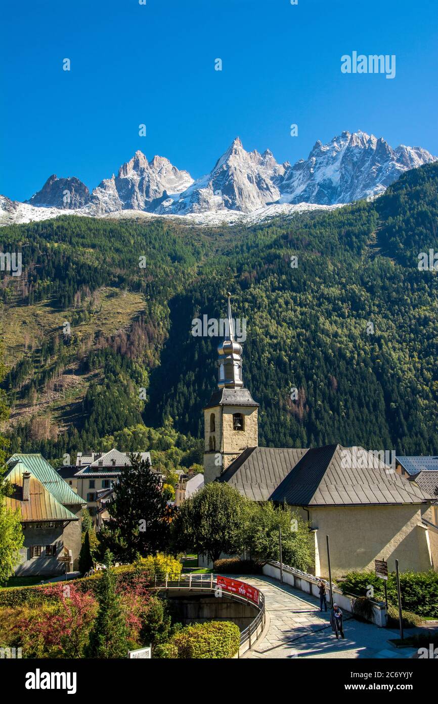 Church St Michel, Chamonix, Savoie department, Auvergne-Rhone-Alpes, France Stock Photo