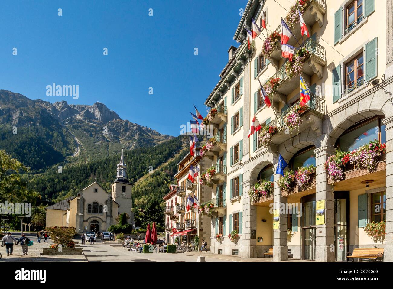 Church place , Chamonix, Savoy department, Auvergne-Rhone-Alpes, France Stock Photo