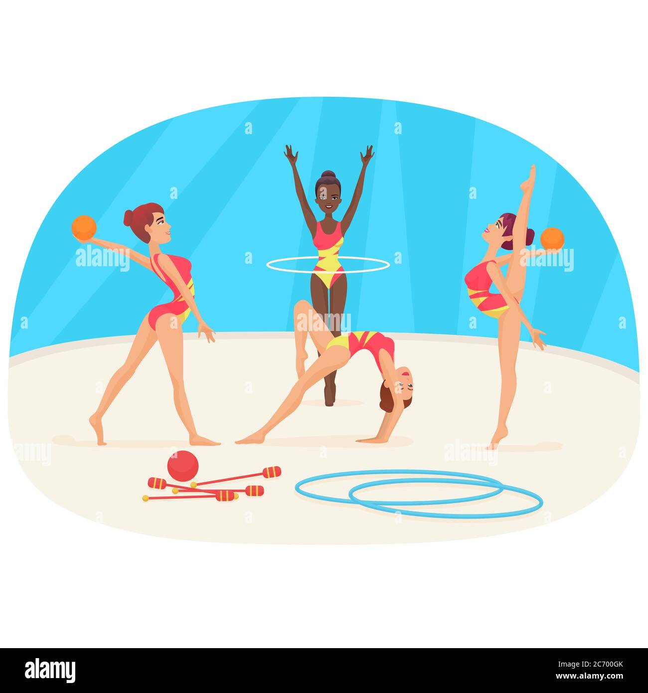 Young woman doing the different types of gymnastics vector illustration