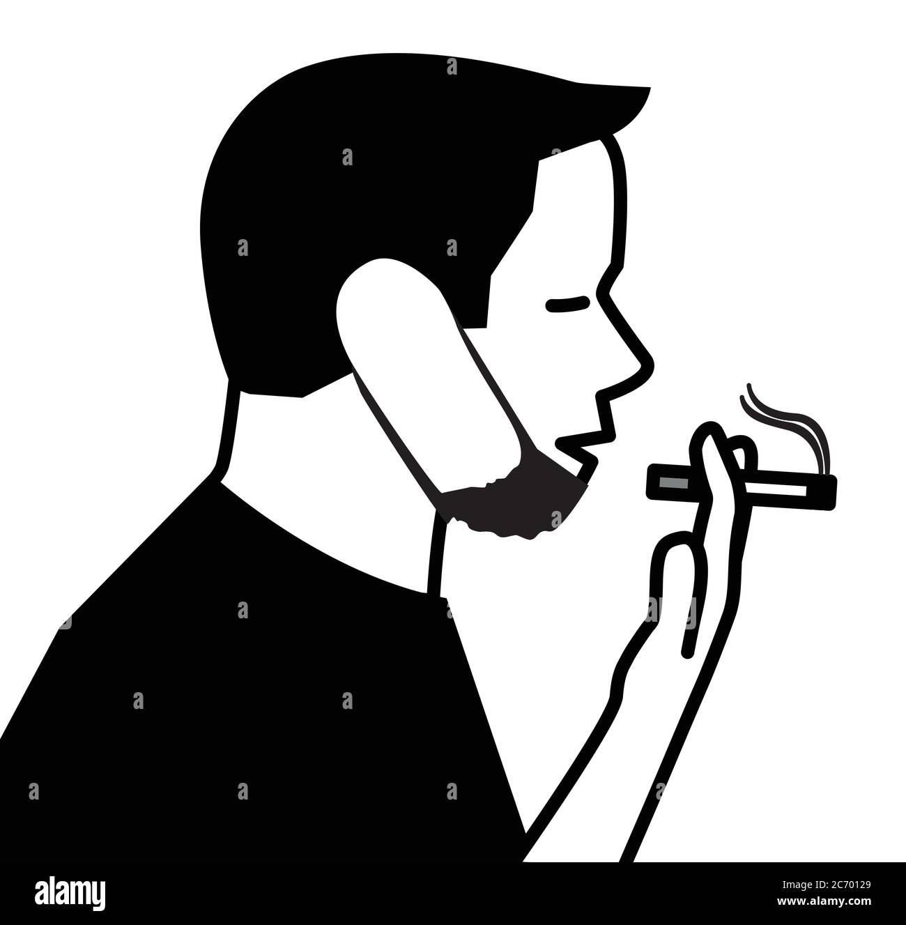 Young male with protective face mask smoking cigarette Stock Vector