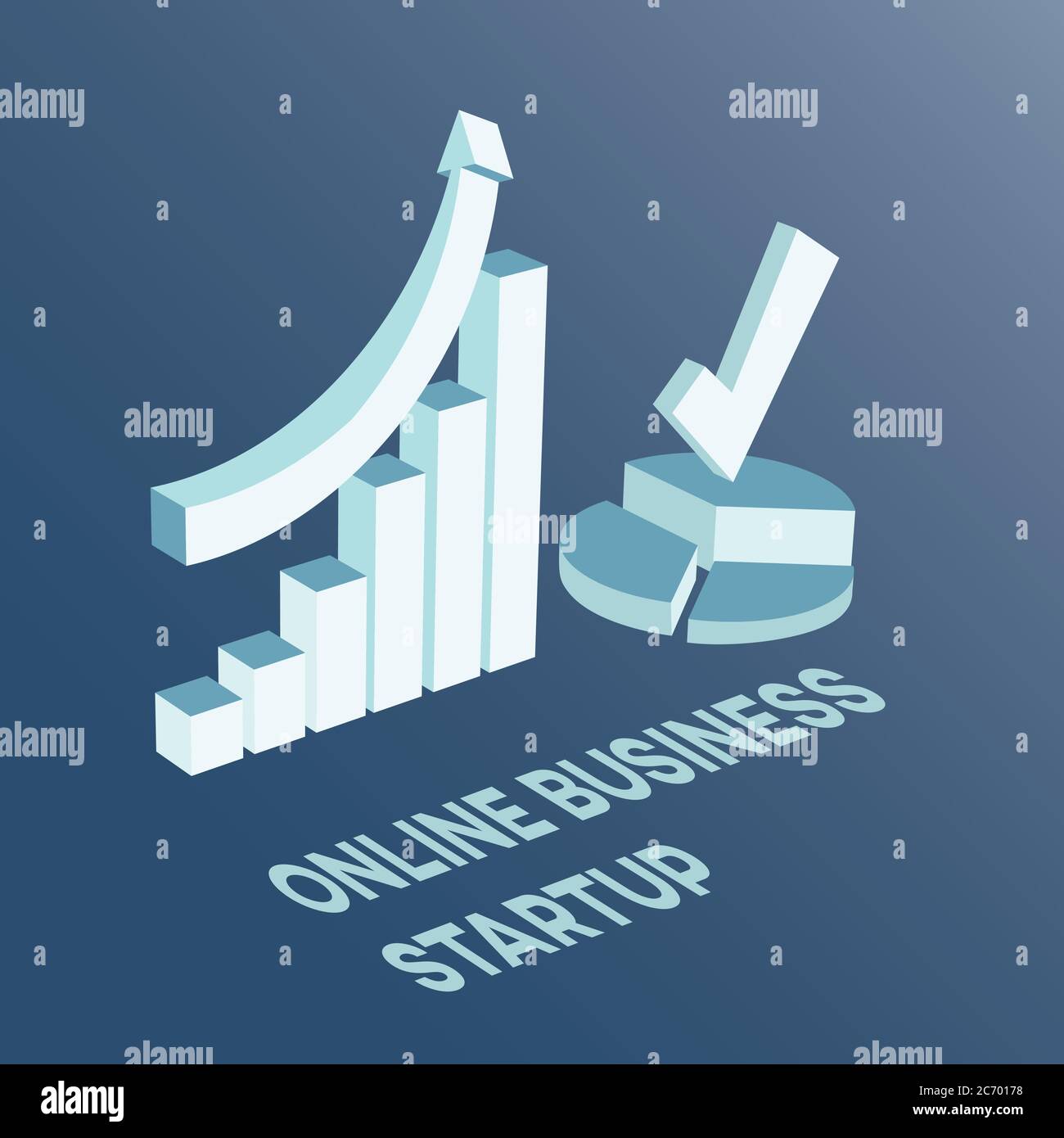 Online business startup growing income illustration. E-commerce success company progress. Modern professional company innovations development. Stock Vector