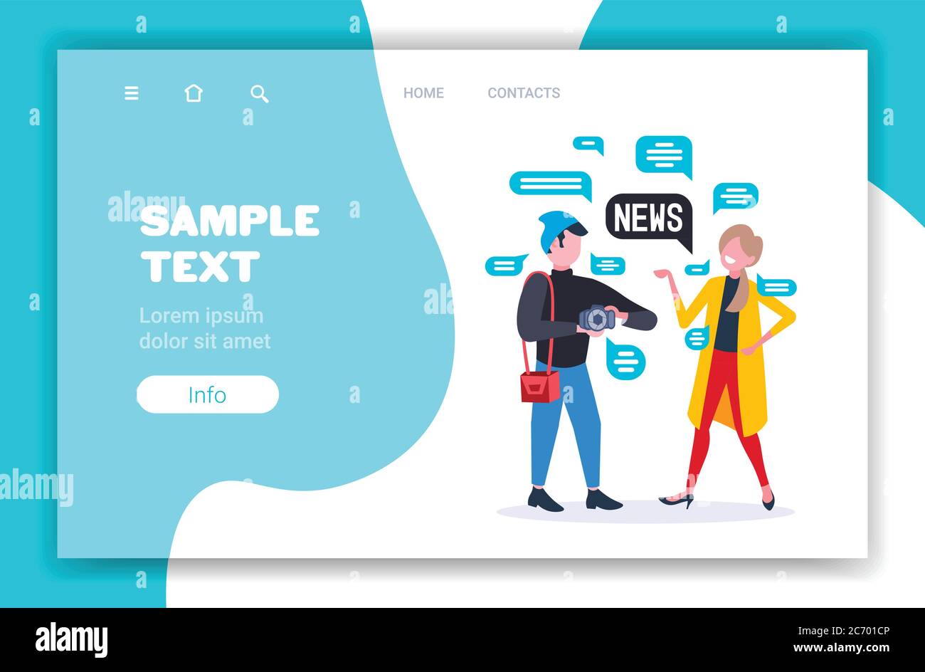 male photographer with female model chatting during meeting couple discussing daily news chat bubble communication concept horizontal full length copy space vector illustration Stock Vector