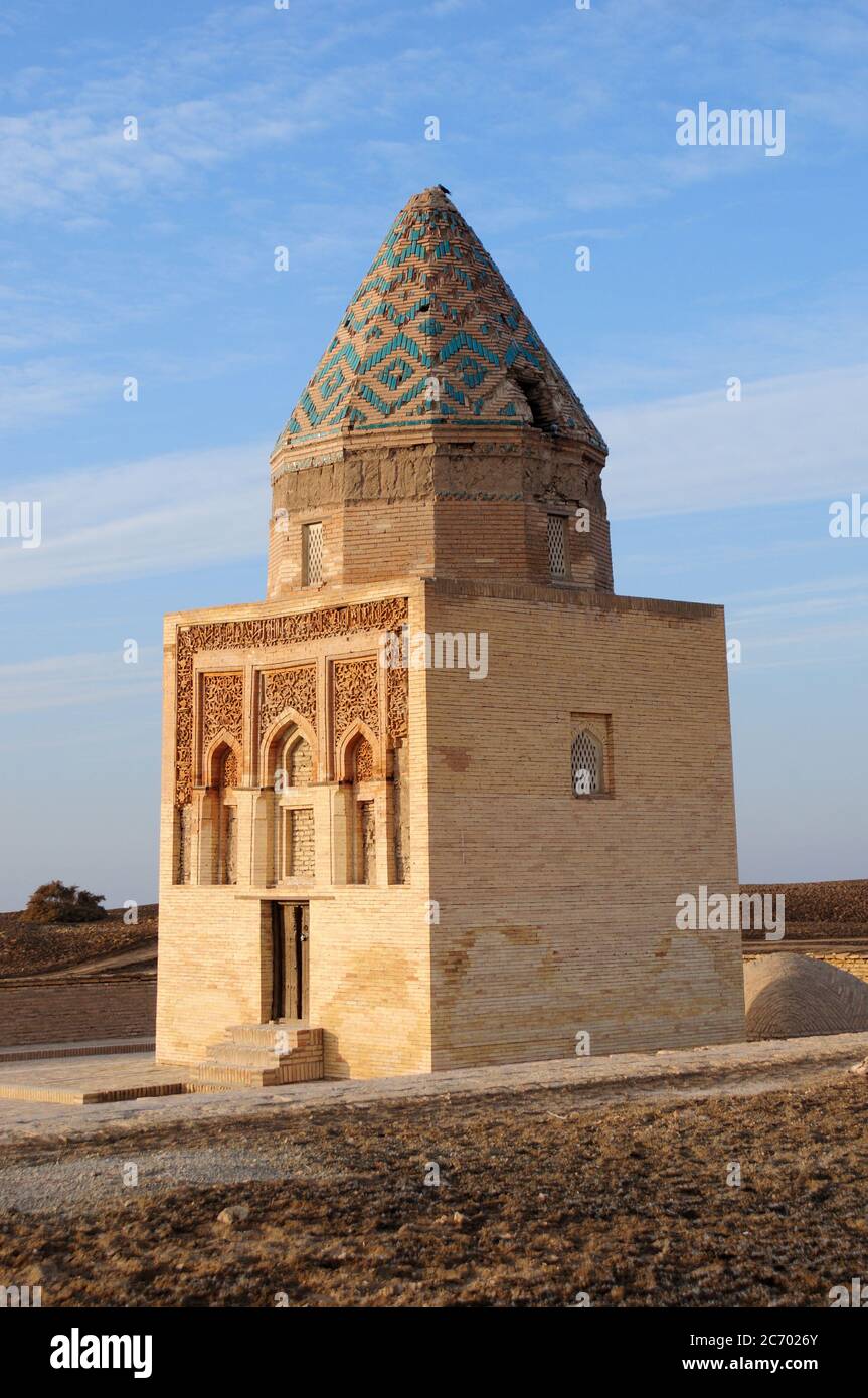 Fahreddin Razi Tomb is located in the ancient city of Kohne Urgenc. The mausoleum was built in the 12th century. Dashoguz, Turkmenistan. Stock Photo