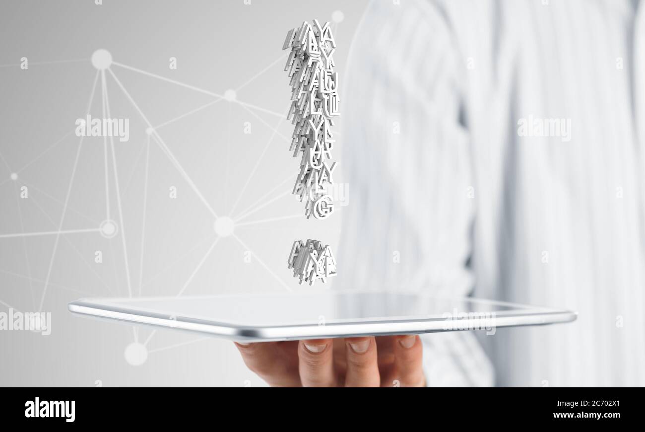 Exclamation mark and tablet Stock Photo Alamy