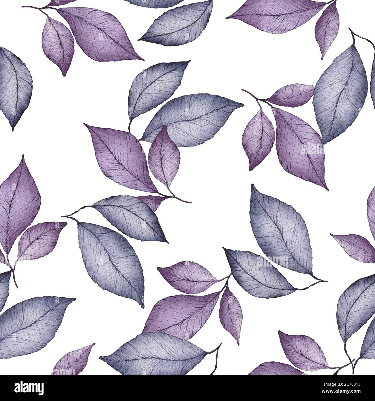 seamless pattern with purple leaves, watercolor botanic ...