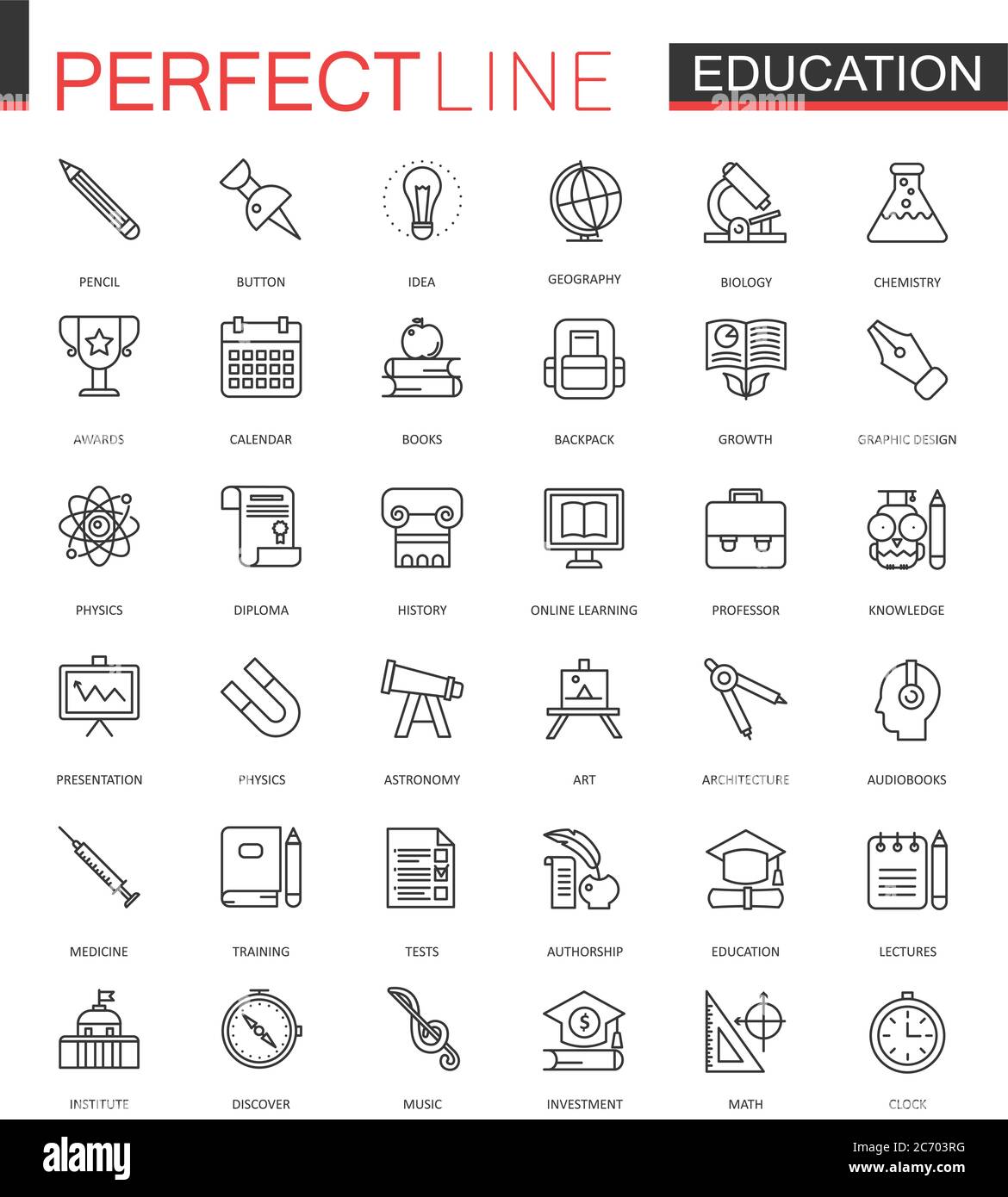 School university education thin line web icons set. Outline stroke icon design Stock Vector