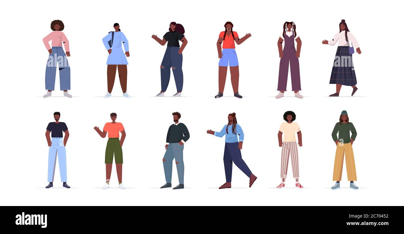 African American People at Different Ages Vector Character Set