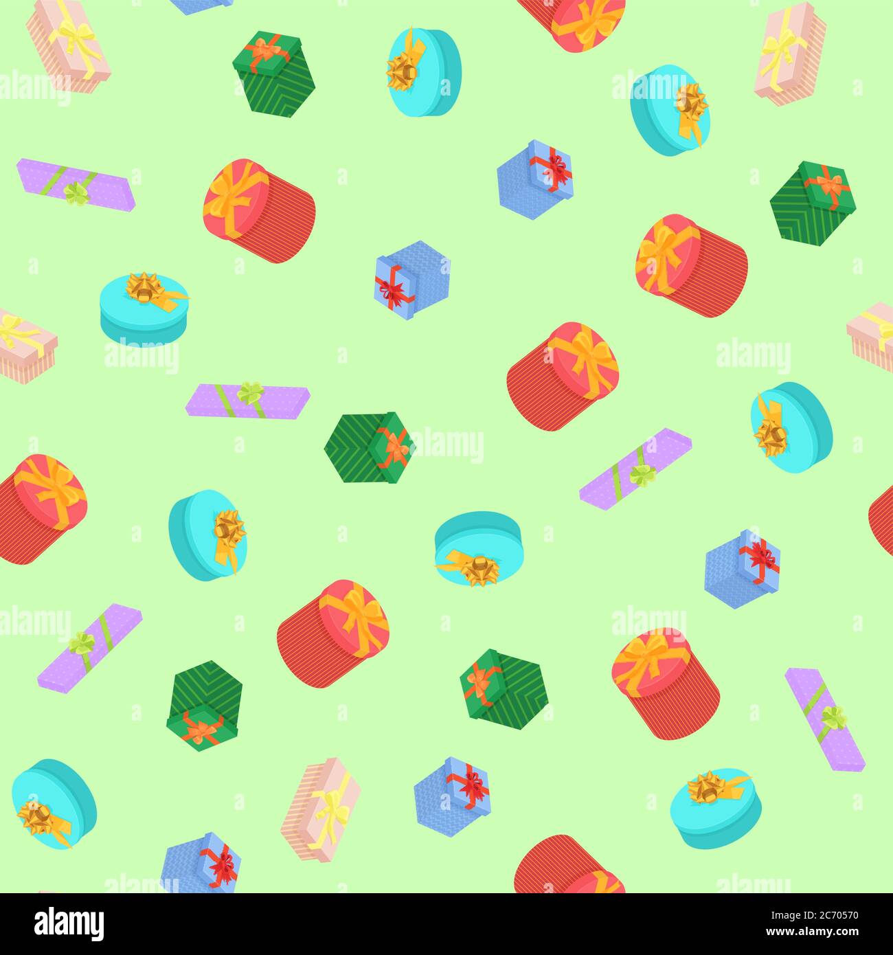 Bright, colorful present and gift boxes seamless pattern with ribbons ...