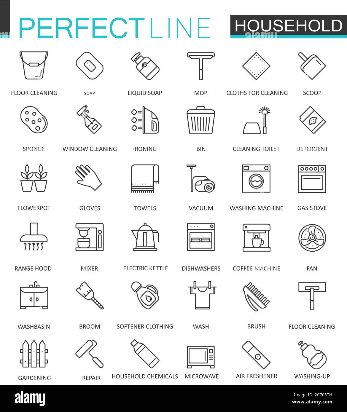 Household appliances thin line web icons set. Outline stroke icon ...