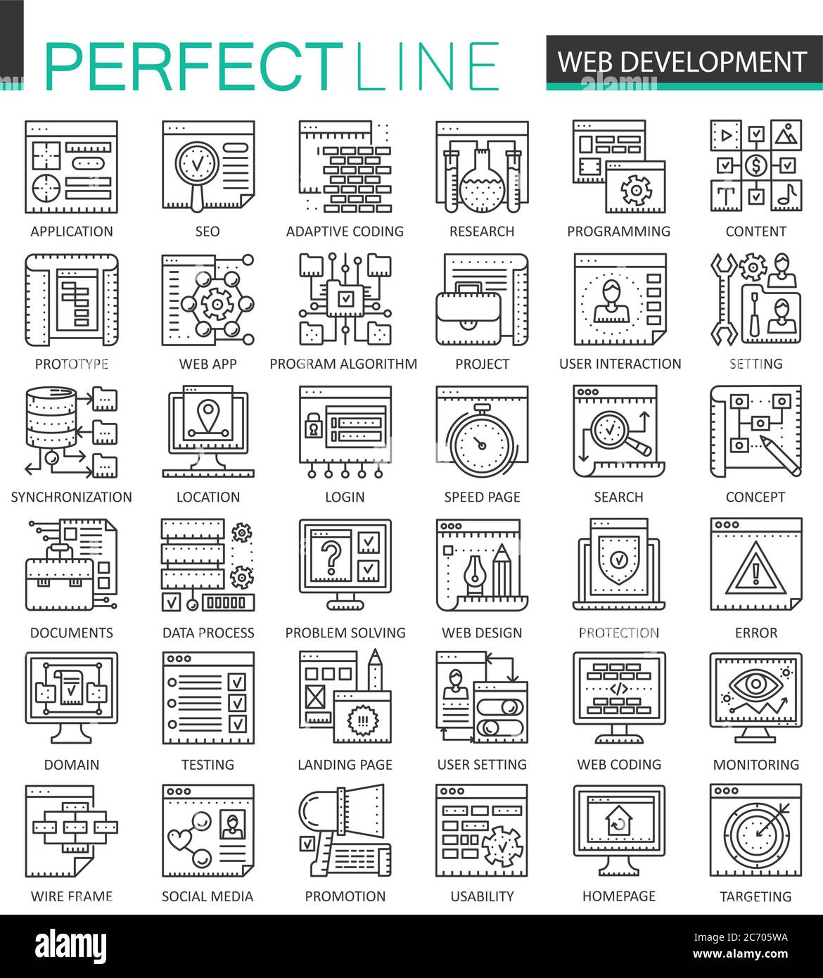 Web development outline concept symbols. Perfect thin line icons. SEO ...