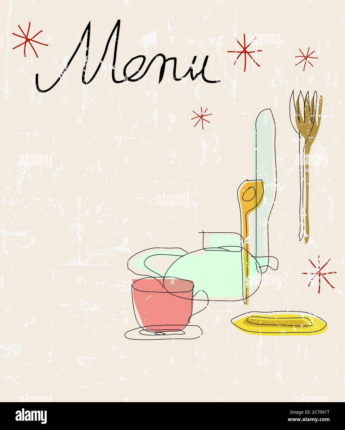 menu design template for restaurant, grunge style, vector illustration Stock Vector