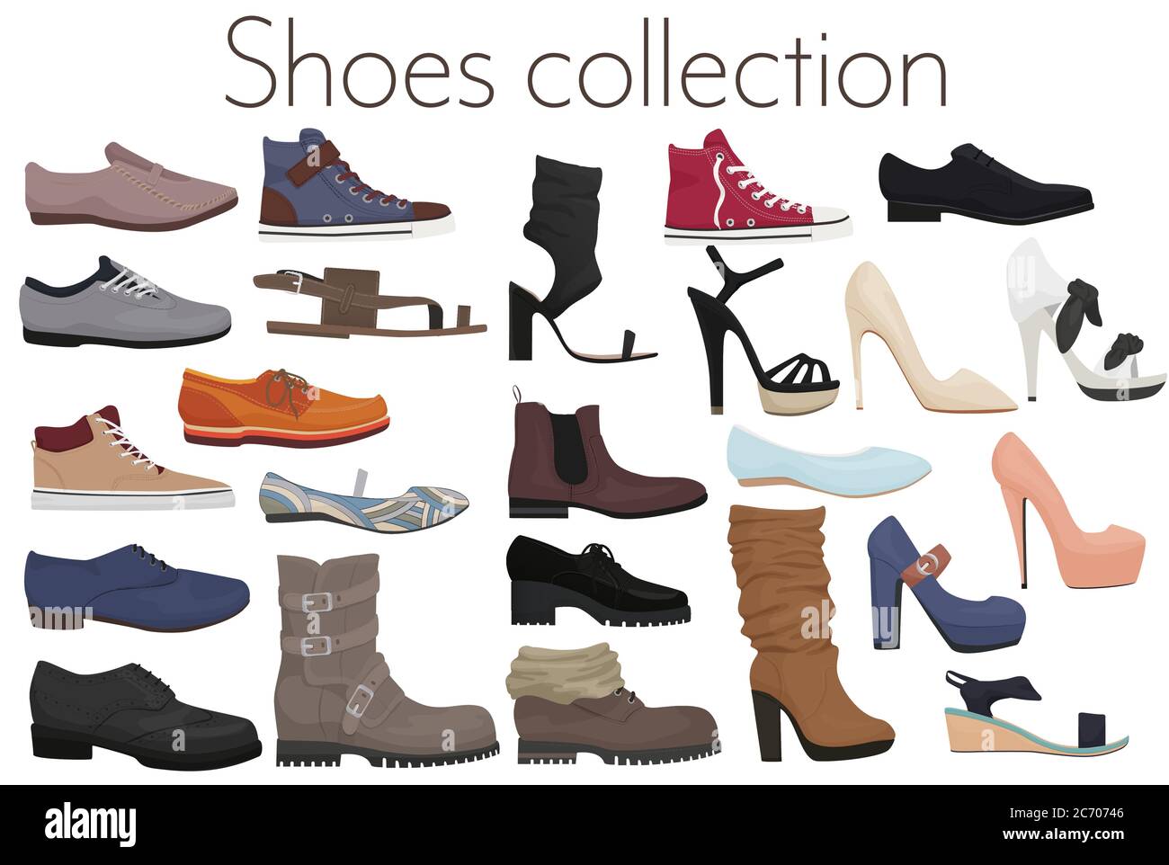Vector trendy collection of men's and women's shoes fashion footwear Stock Vector