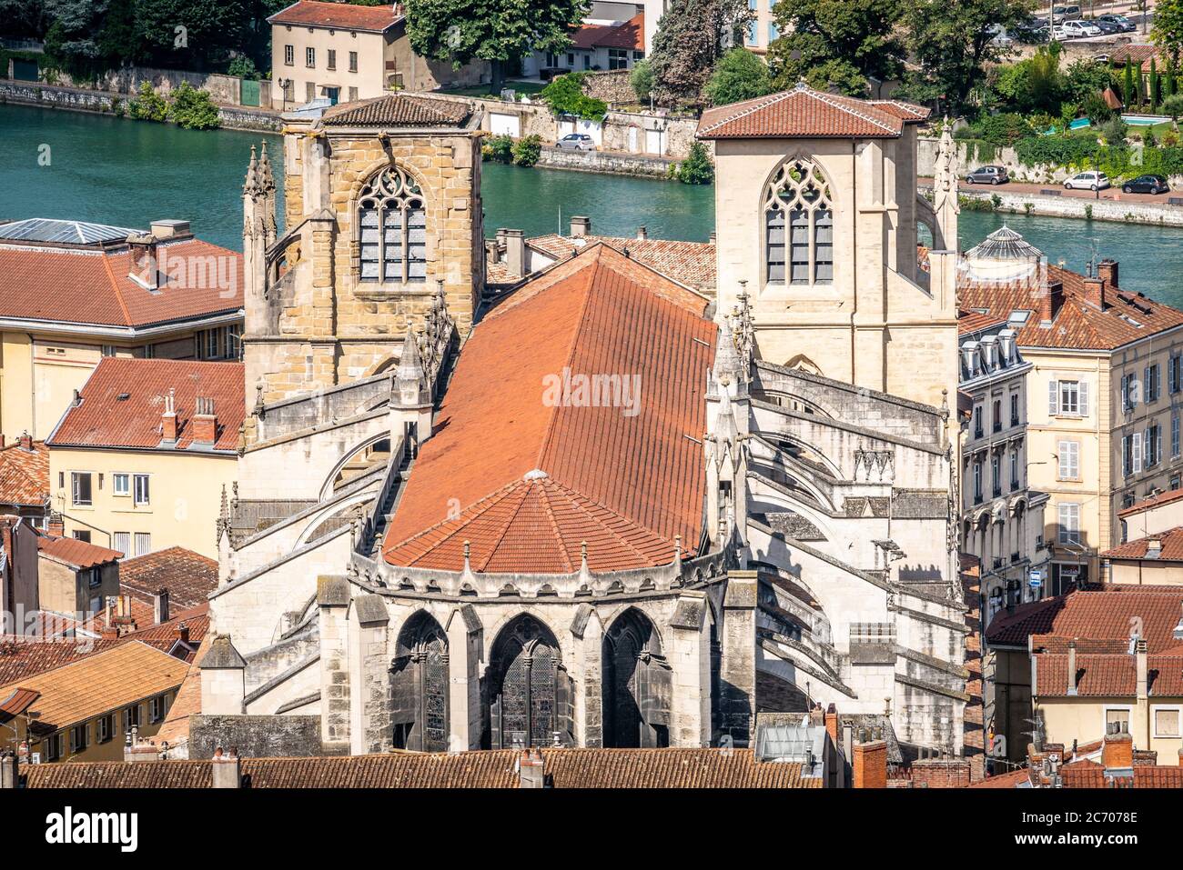 Top view of Saint Maurice Cathedral of Vienne Isere France Stock Photo