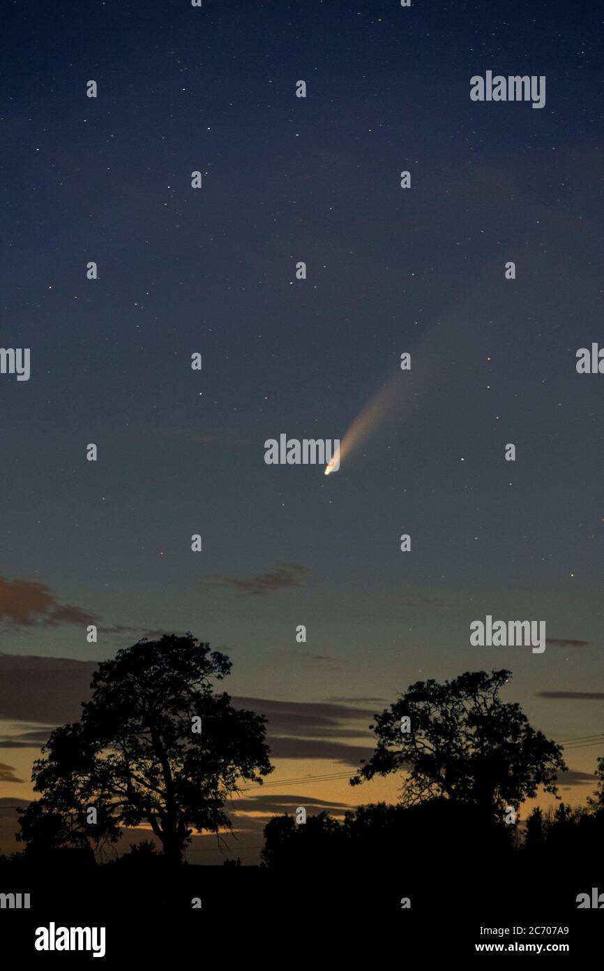 Comet C/2020 F3 - also known as Comet Neowise passes Glastonbury Tor in Somerset, UK. Pic by Brad Wakefield. Stock Photo