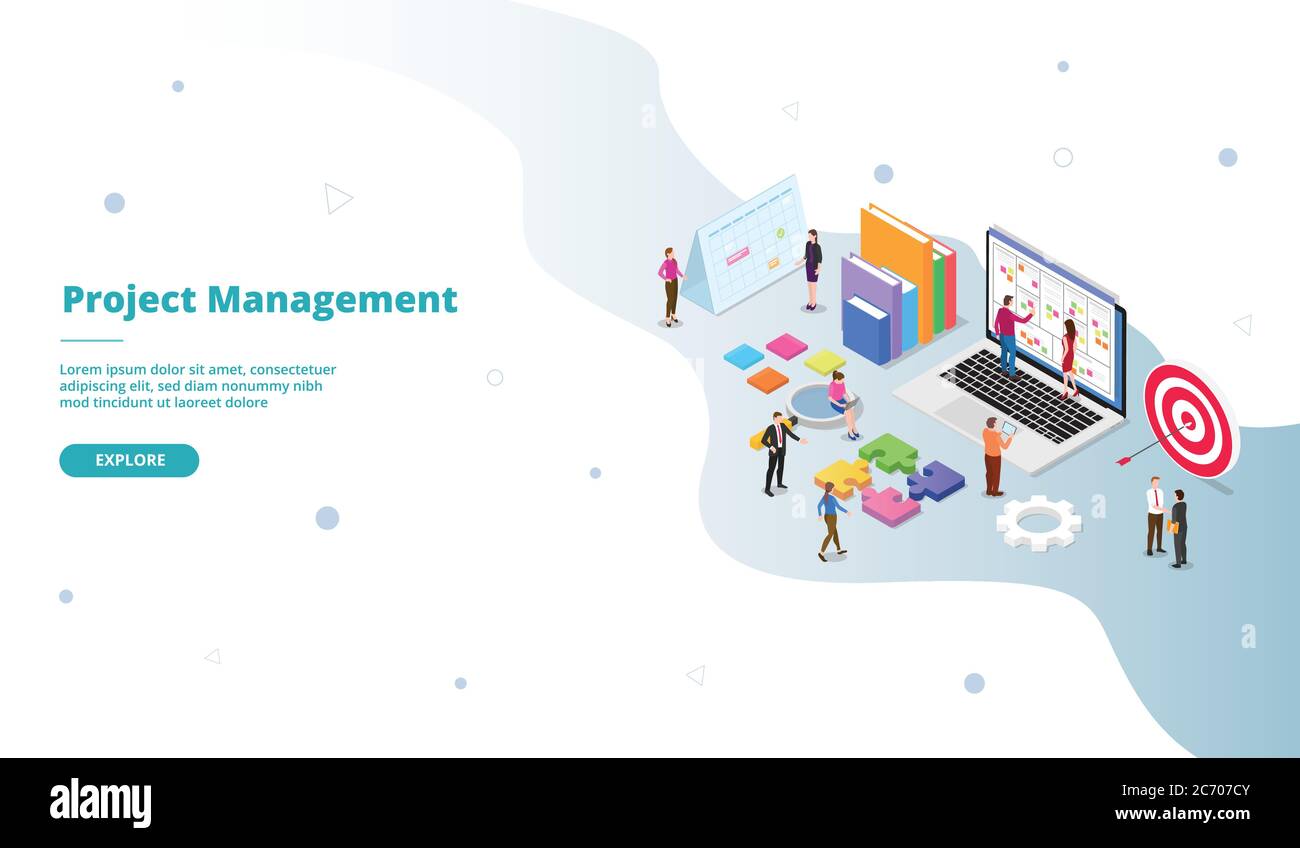 Project Management business people work agile according to field achieve goal campaign for web website home homepage landing template banner with Stock Vector