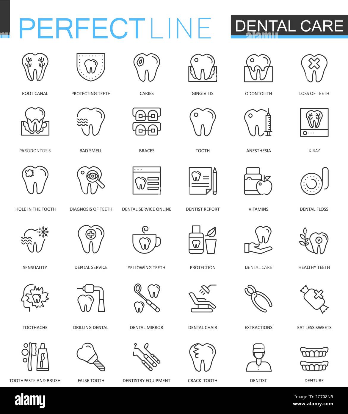 Dental care thin line web icons set. Outline stroke icon design Stock ...