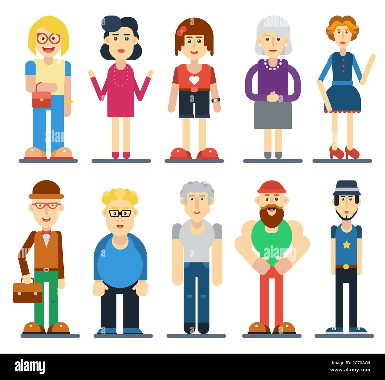 Set of funny cute people. Vector cartoon characters Stock Vector