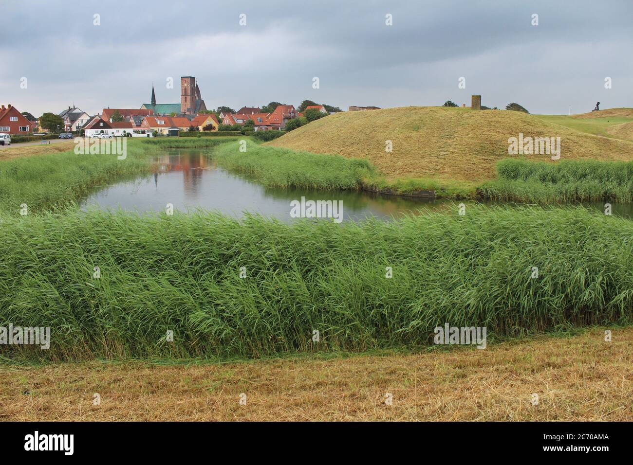The scenic moated ruins of Riberhus (Castle) in summer, near the town of Ribe in Jutland, Denmark. Stock Photo