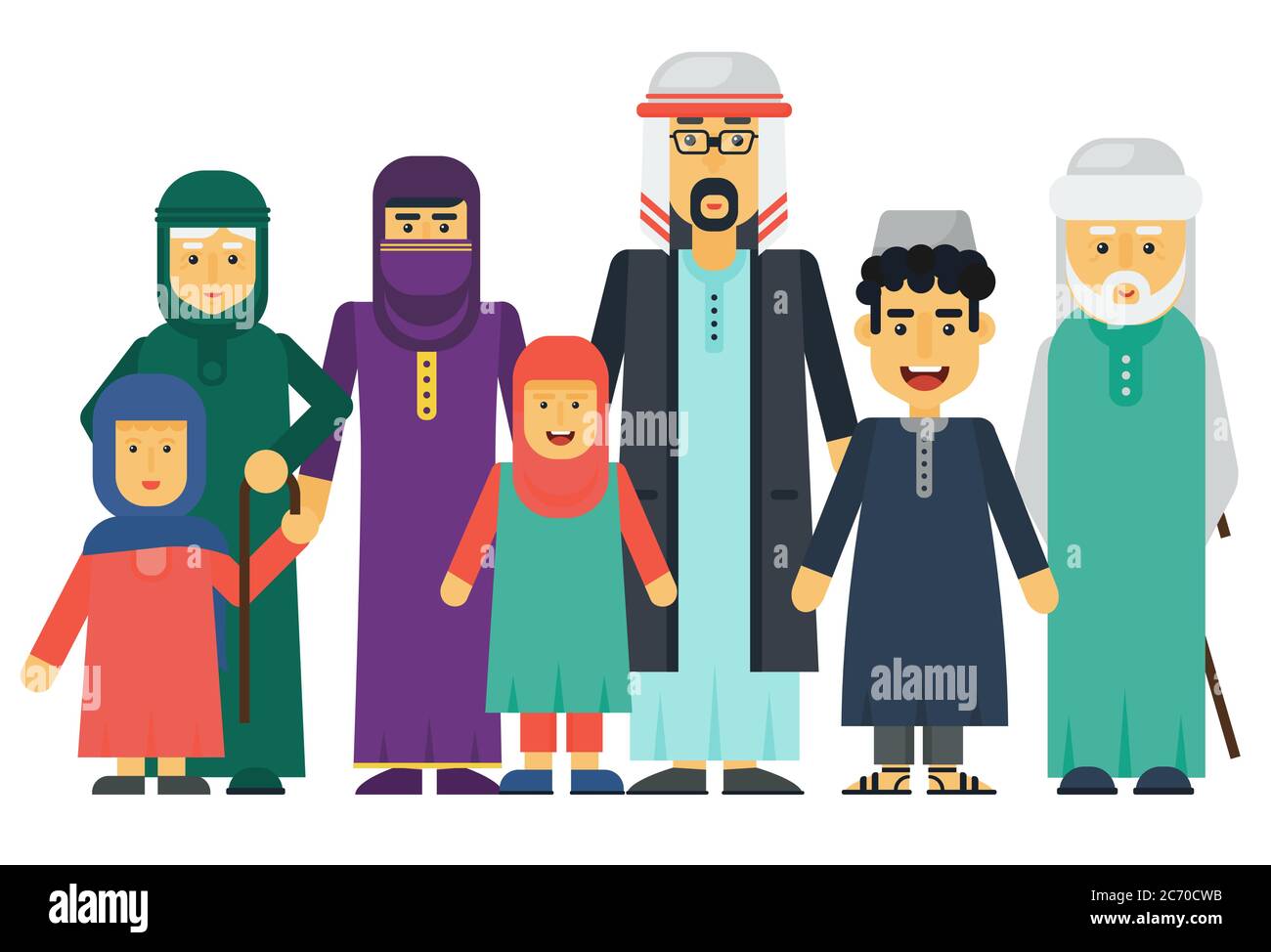 Cartoon vector Arab muslim family set isolated Stock Vector