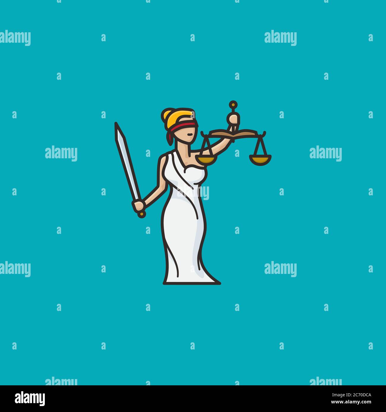 Lady Justice or Themis Femida, blindfolded with beam balance and sword, cartoon character vector illustration for World Day For International Justice. Stock Vector