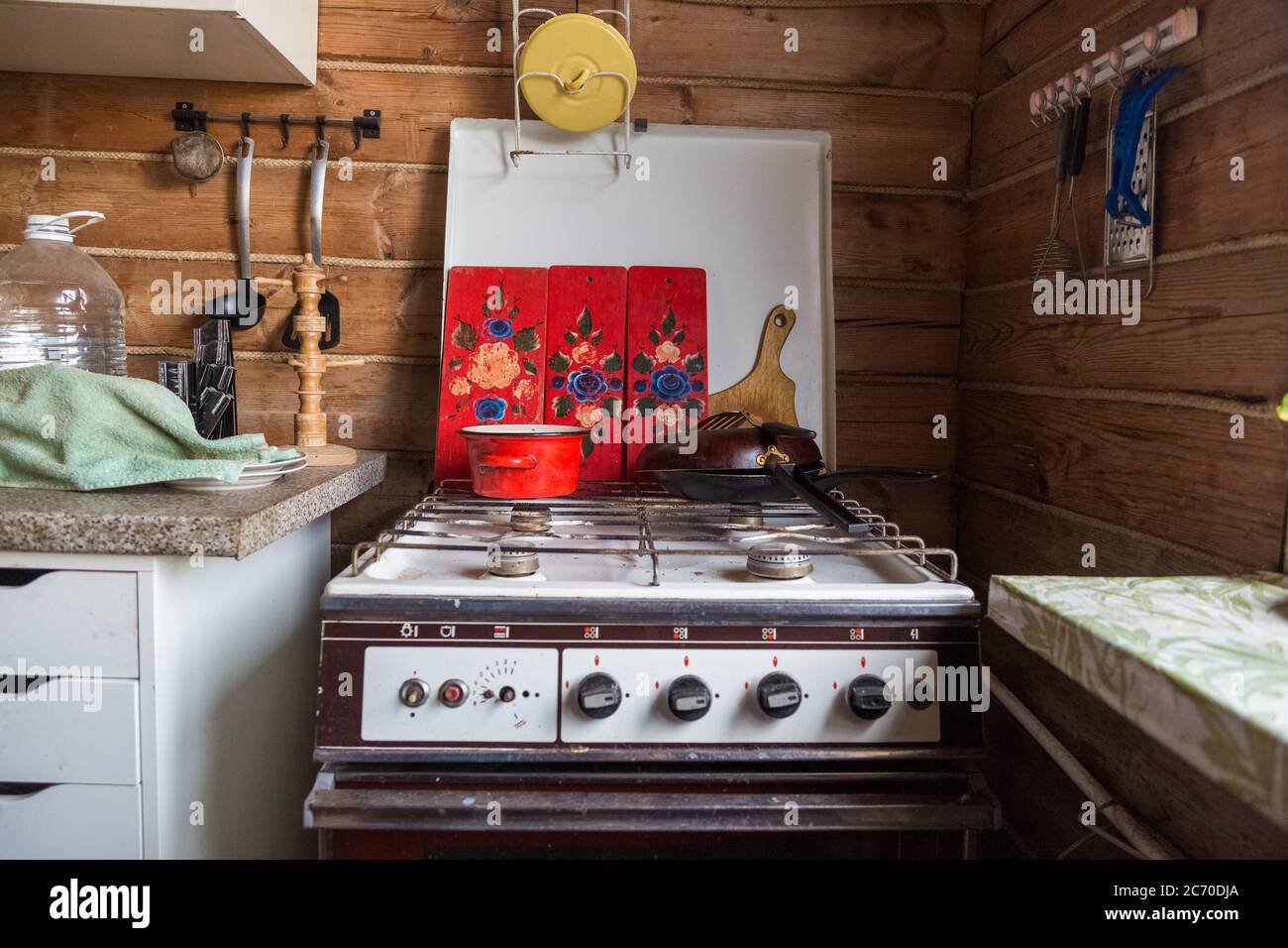 Kitchen interior in an old Russian house Stock Photo Alamy