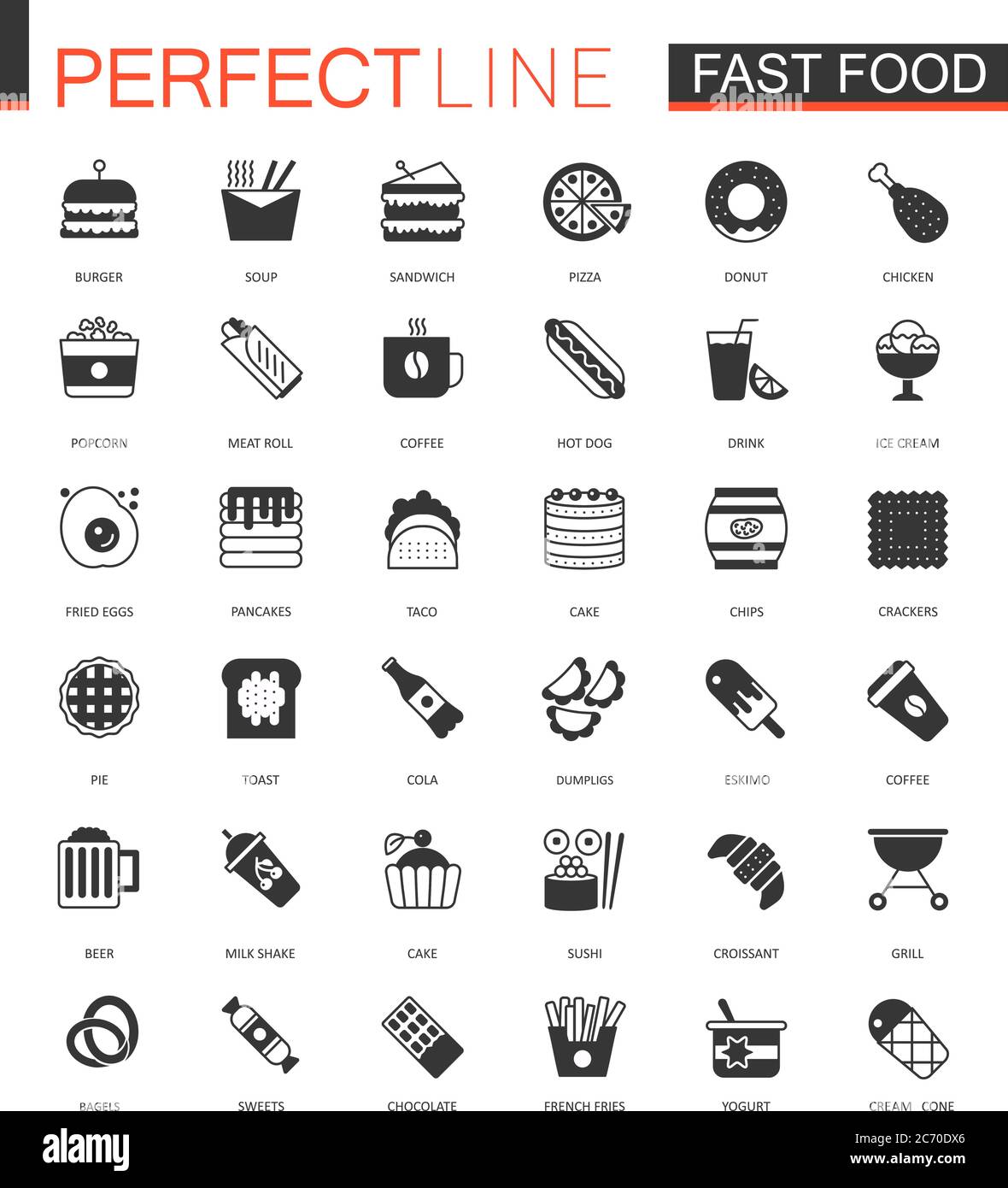 Black classic Fast Food web icons set isolated Stock Vector