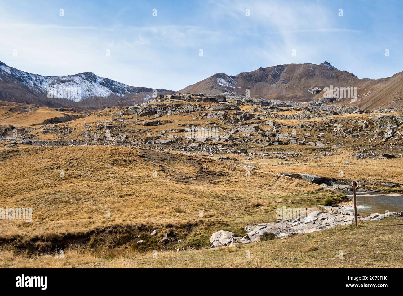 Alpine landscape of the French alps, Col de la Bonette in the Provence Alpes, France. Stock Photo