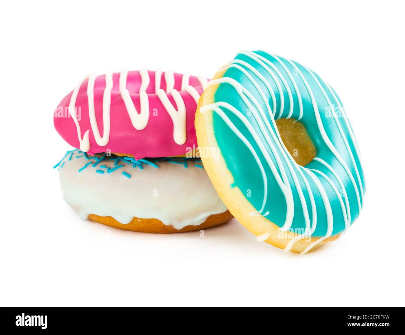 Three colorful donut isolated on white background Stock Photo