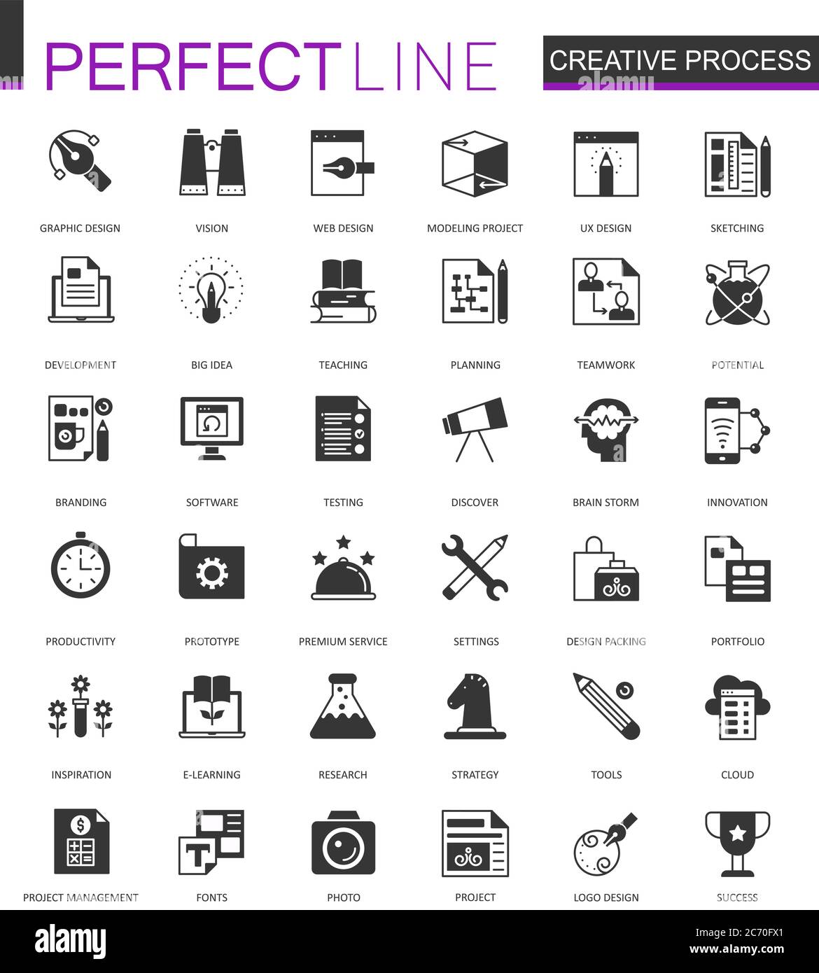 Black classic creative process web icons set isolated Stock Vector ...