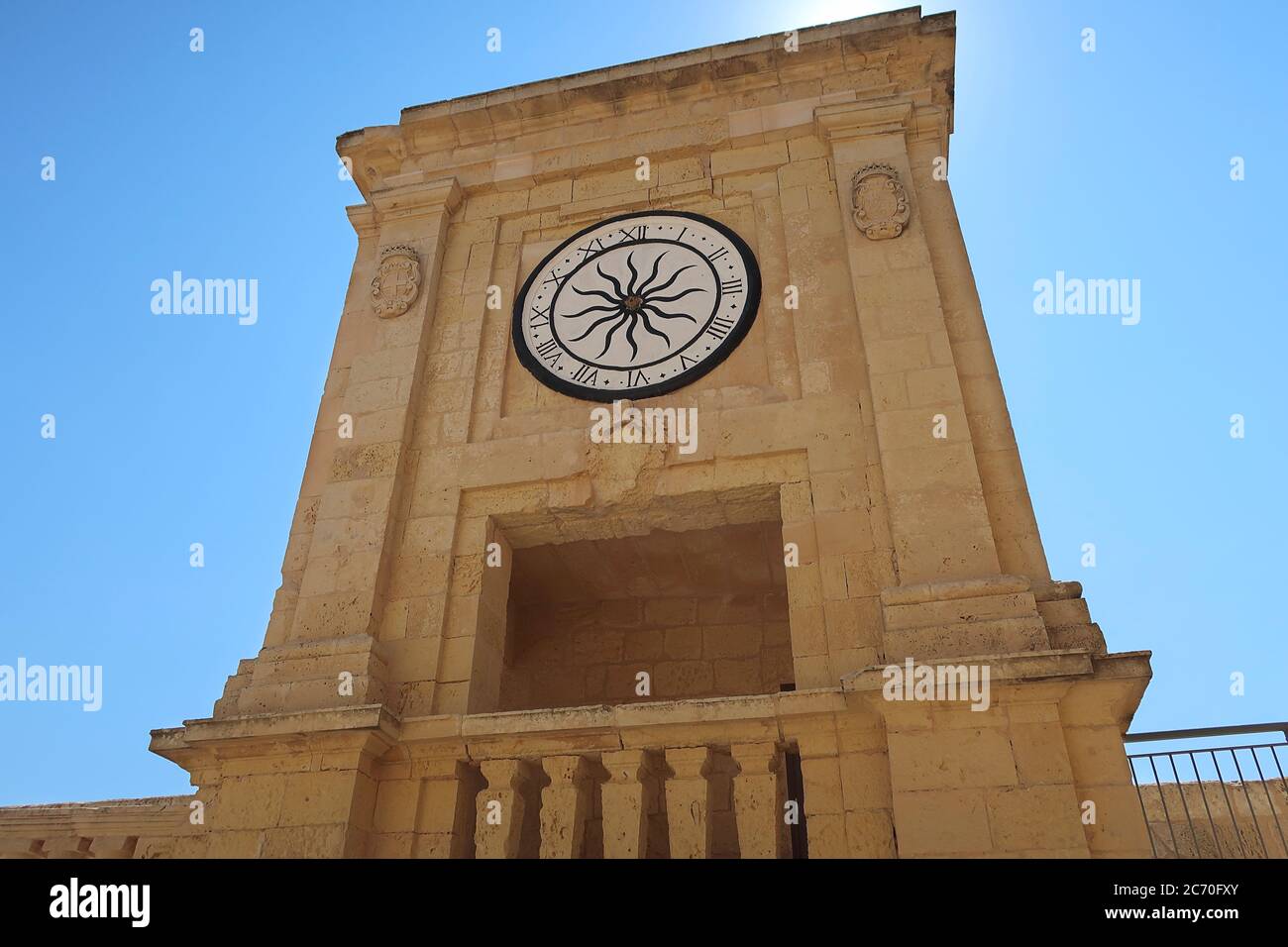Ancient clock tower at the corner of Cathedral Square inside the