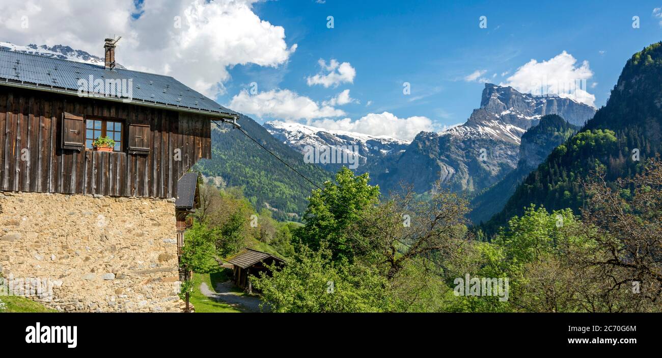 Village of The Mont. Sixt Fer a Cheval. Haute-Savoie. Auvergne-Rhone-Alpes. France Stock Photo