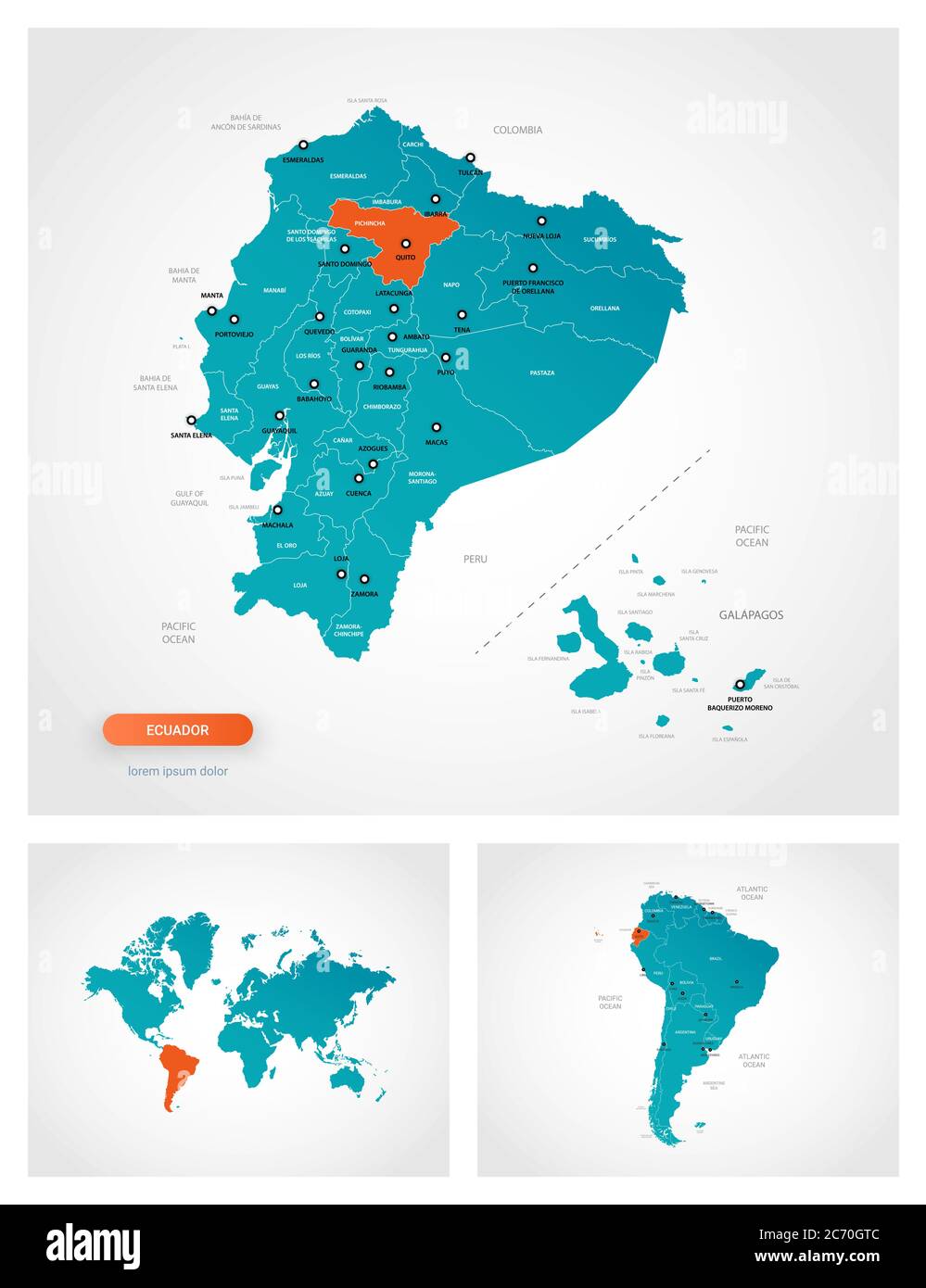 Editable Template Of Map Of Ecuador With Marks Ecuador On World Map Editable Template Of Map Of Ecuador With Marks Ecuador On World Map And On South America Map 2C70GTC