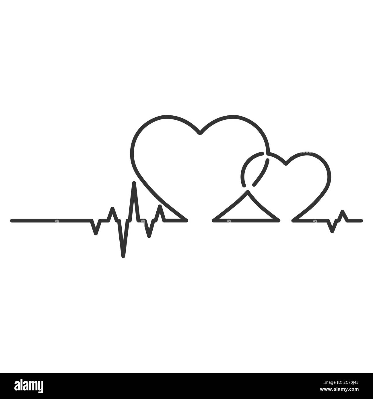 Heart and cardiogram pulse. Contour vector illustration isolated on a ...
