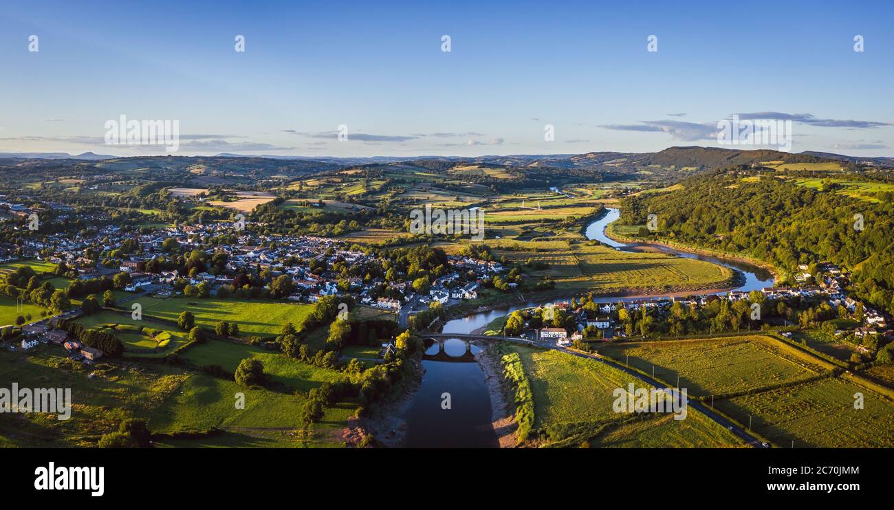 Aerial view of the Welsh town Caerleon in Wales, home of the Roman Amphitheatre Stock Photo