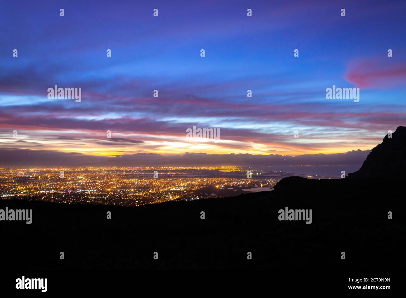 View from Mountain range of Cape Town City at sunrise on a beautiful clear  sunset, Cape Town, South Africa Stock Photo - Alamy